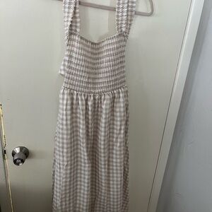 Petal & Pup Beige and White Gingham Smocked Sundress